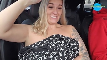Daring Strip Show In The Automobile During Daytime