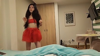 Stunning Lady In Red Skirt And Lingerie-Free Desires Christmas Surprise Of Rough Sex