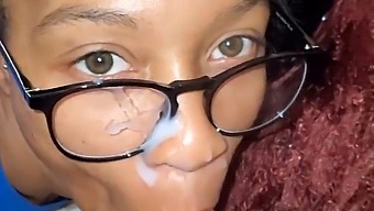 Ebony Woman Gets Her Face Covered In Cum
