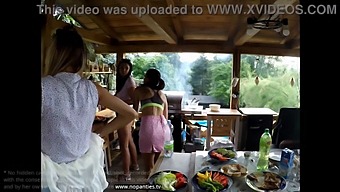 Sizzling Outdoor Gathering Featuring Stunning Girls In Skirts And Lingerie