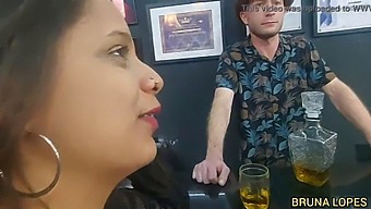 Bruna And Manuh Cortez Have Sex With Barman Malvadinho Who Struggles With Her Large Breasts And Summons Malvado For Assistance